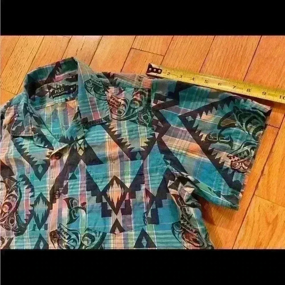 Polo Ralph Lauren Aztec/Hawaiian Plaid Shirt Short Sleeve Button Up Mens Size XL - Picture 15 of 15
